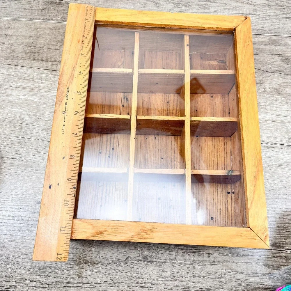 Vintage Natural Wood Curio Cabinet with Glass Door‎